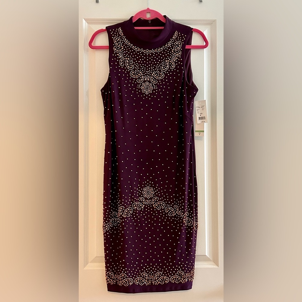 NWT Purple Cocktail Dress with Gold Beads
